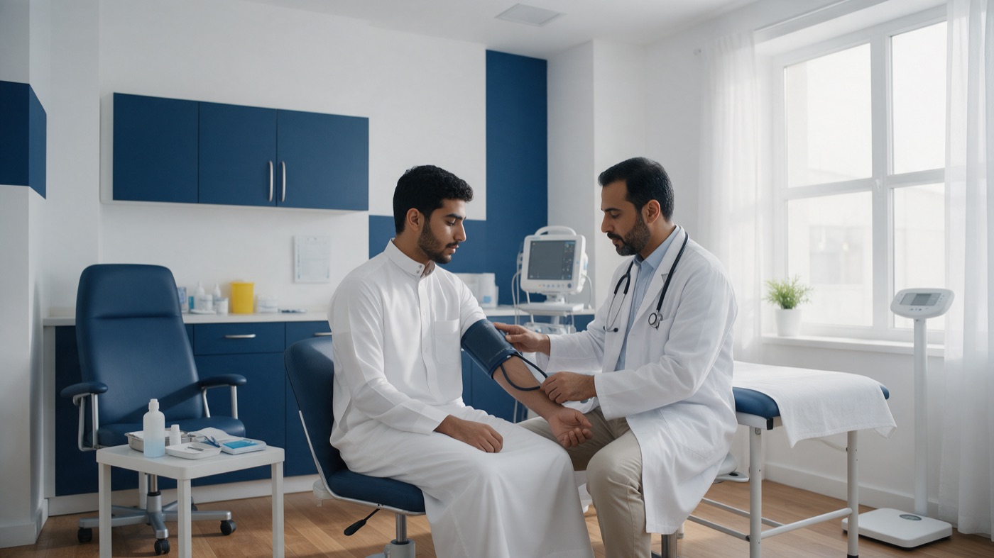 الكشف الطبي للمتقدم للوظيفة داخل عيادة القسم التشخيصي بمجمع عالم الطب فرع التعاون