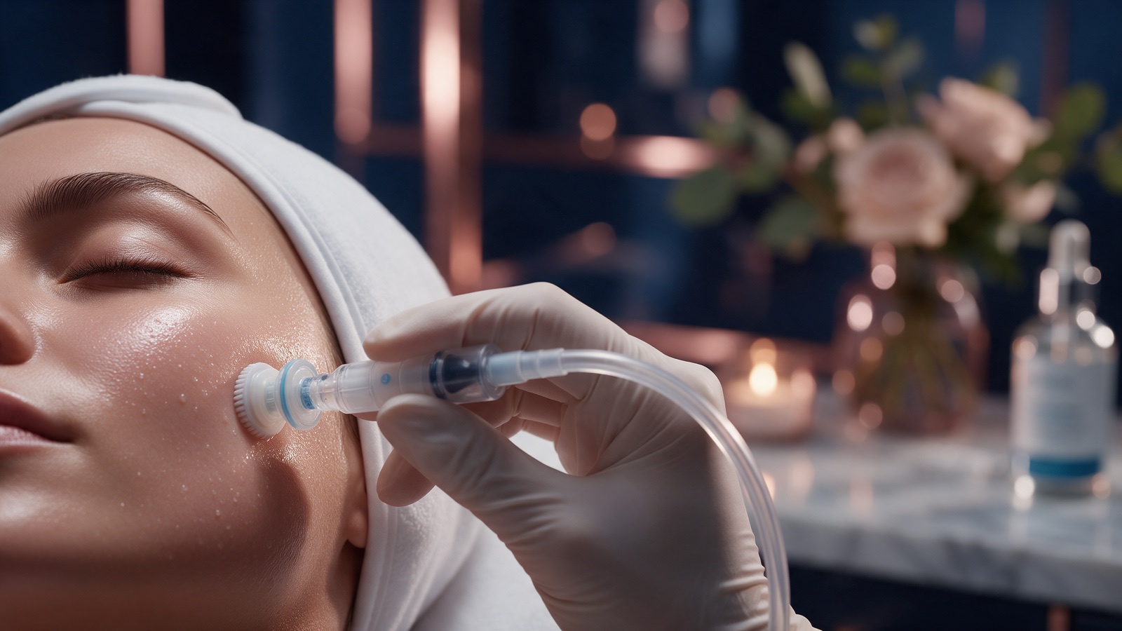 The HydraFacial handpiece during a deep facial cleansing session at Al-Taawun Branch