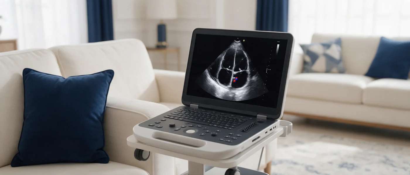 جهاز إيكو القلب في منزل مراجع بالرياض ضمن الزيارة المنزلية لمجمع عالم الطب
